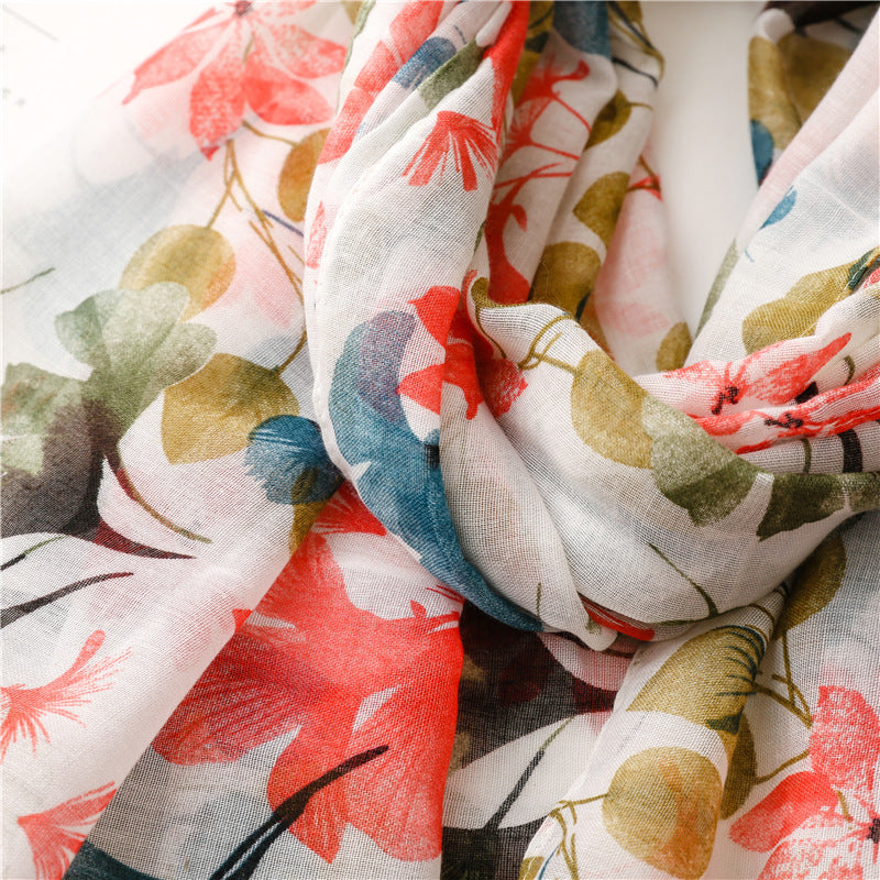 Vintage Floral Women's Silk Scarf – Elegant Polyester Wrap (180x85cm)