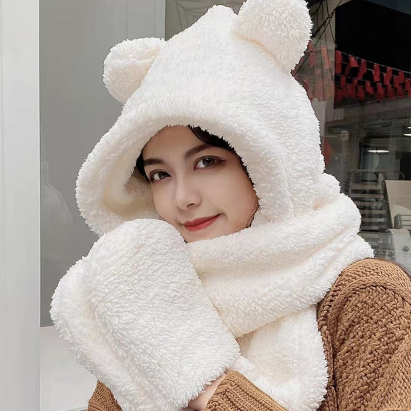 Bear Ears Plush Scarf, Hat & Gloves Set – Cute & Warm for Winter
