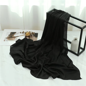 Solid Color Silk Scarf – Elegant Crepe Polyester Wrap for All Seasons (180x70cm)