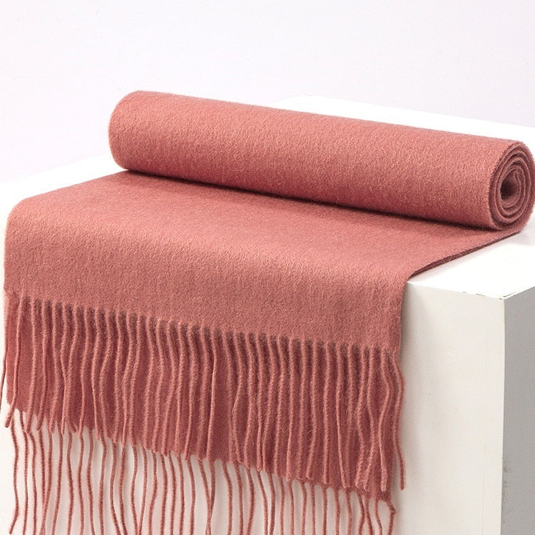 Unisex Solid Color Wool Scarf – Thickened Winter Warmth