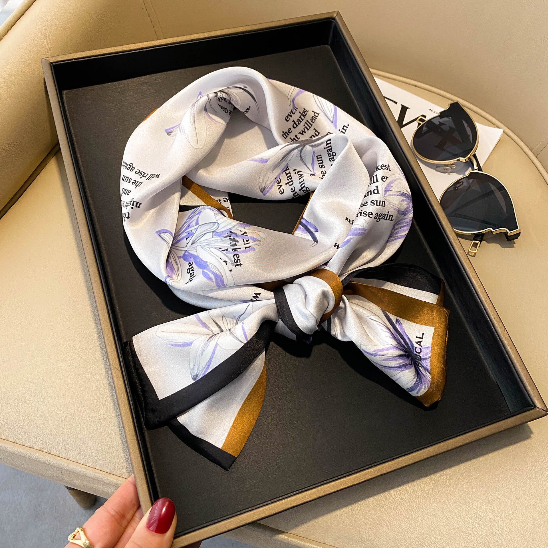 Elegant Floral Artificial Silk Scarf & Hair Band – Versatile Rayon Fashion Accessory