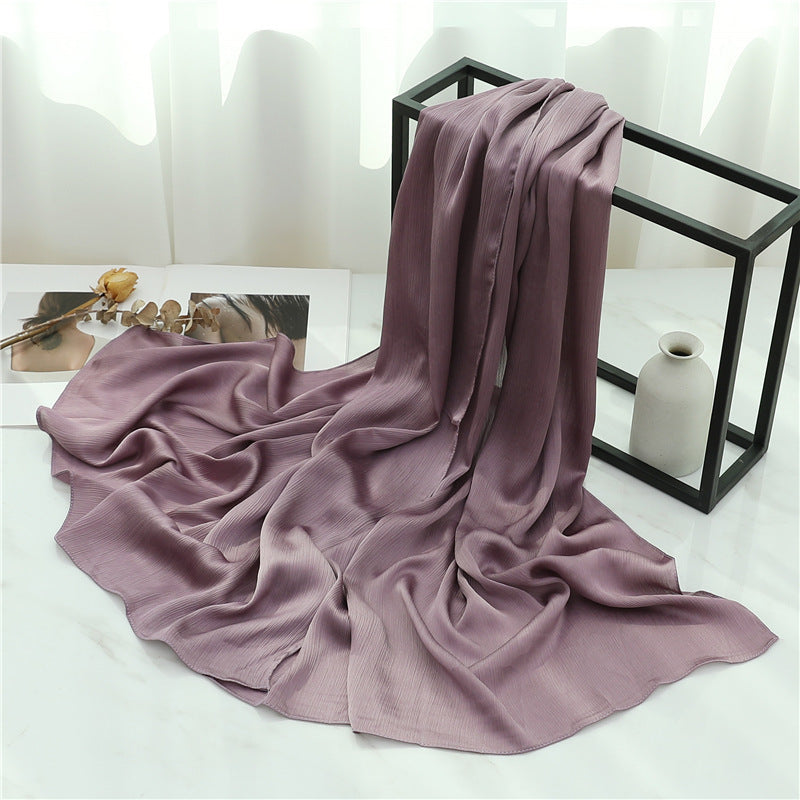 Solid Color Silk Scarf – Elegant Crepe Polyester Wrap for All Seasons (180x70cm)