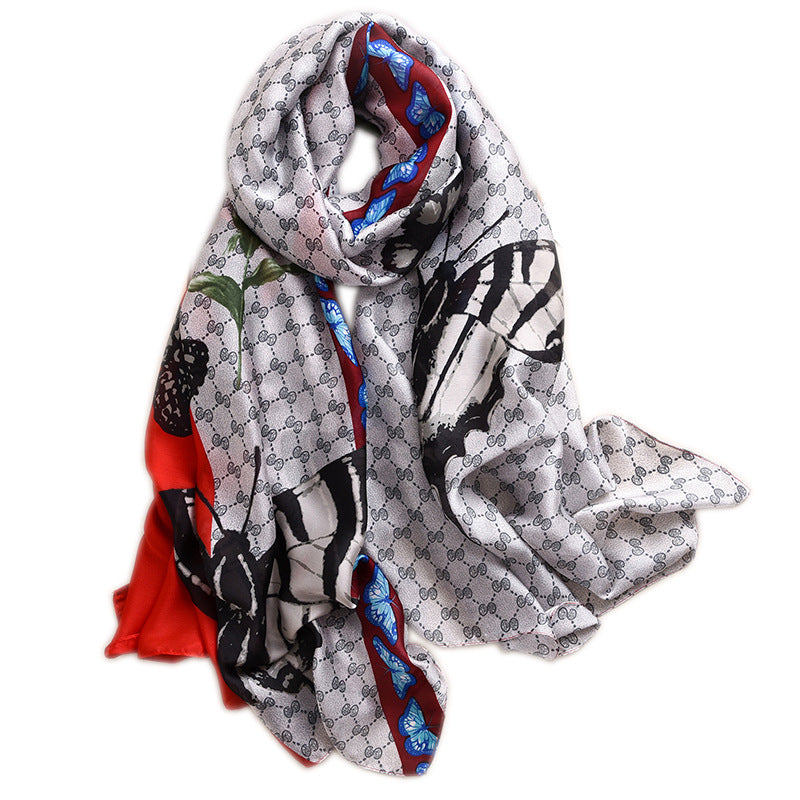 Luxury Warm Silk Scarf – Elegant Tie-Dye Floral Wrap for All Seasons
