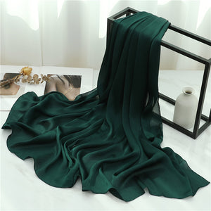 Solid Color Silk Scarf – Elegant Crepe Polyester Wrap for All Seasons (180x70cm)