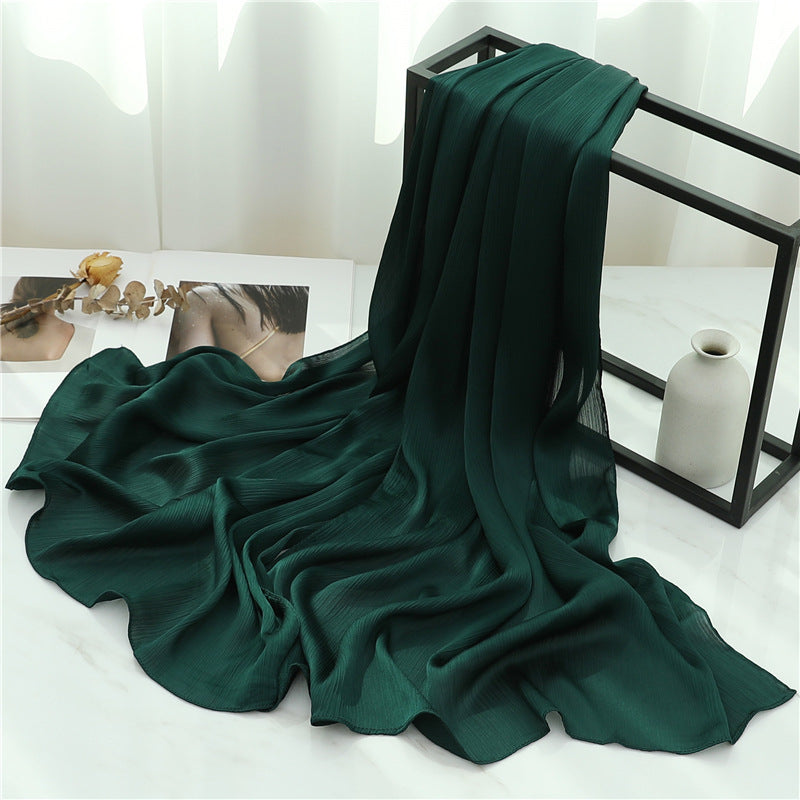 Solid Color Silk Scarf – Elegant Crepe Polyester Wrap for All Seasons (180x70cm)