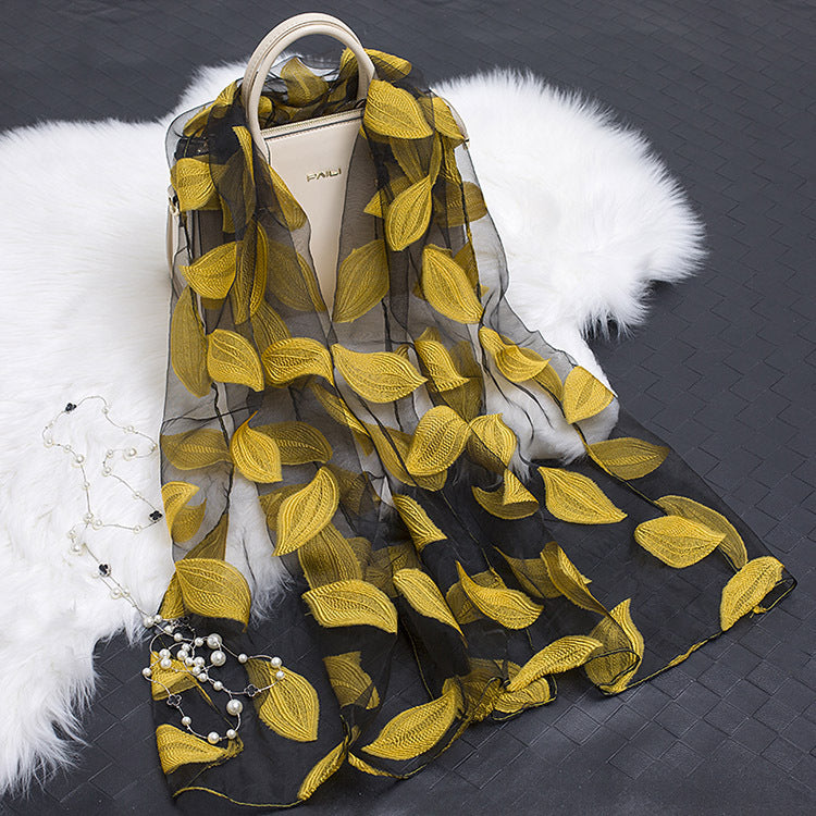 Hollow Cut Organza Silk Scarf – Lightweight & Stylish for Women