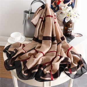 Elegant Geometric Silk Scarf – Luxurious Silk Satin Shawl for Women (180x90cm)