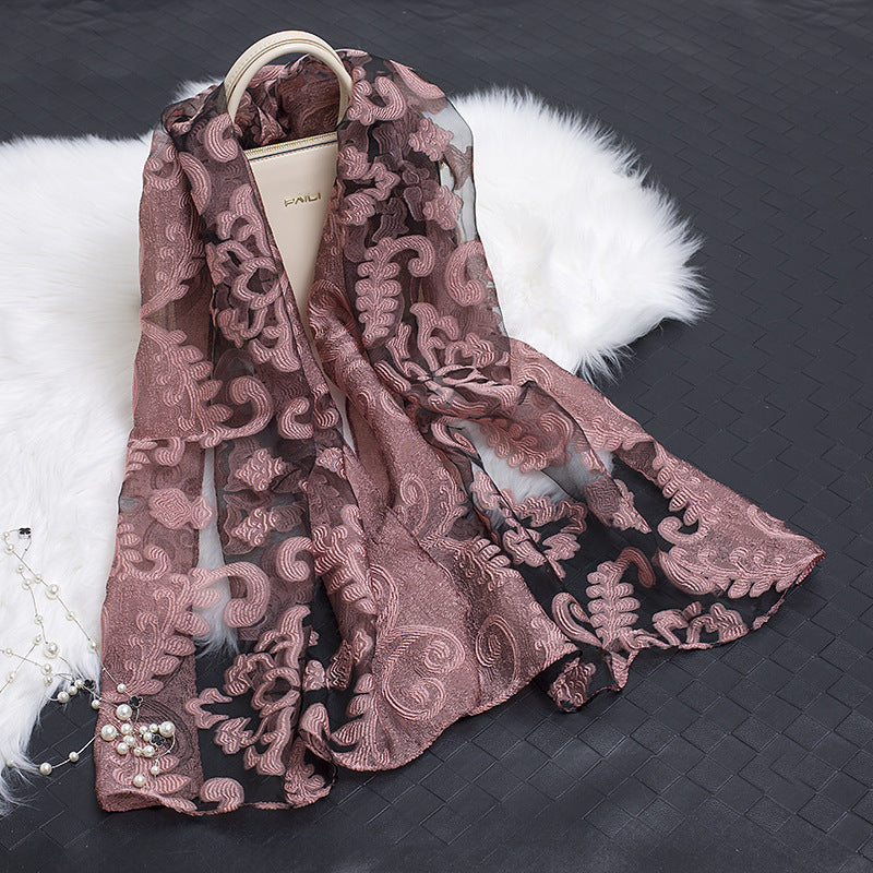 Hollow Cut Organza Silk Scarf – Lightweight & Stylish for Women