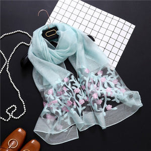 Luxury Hollow Embroidery Silk-Like Scarf – Elegant Shawl & Wrap for Women (190x70cm)