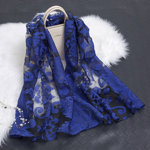 Hollow Cut Organza Silk Scarf – Lightweight & Stylish for Women