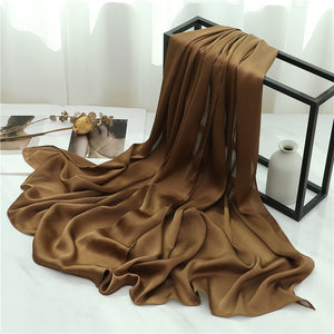 Solid Color Silk Scarf – Elegant Crepe Polyester Wrap for All Seasons (180x70cm)