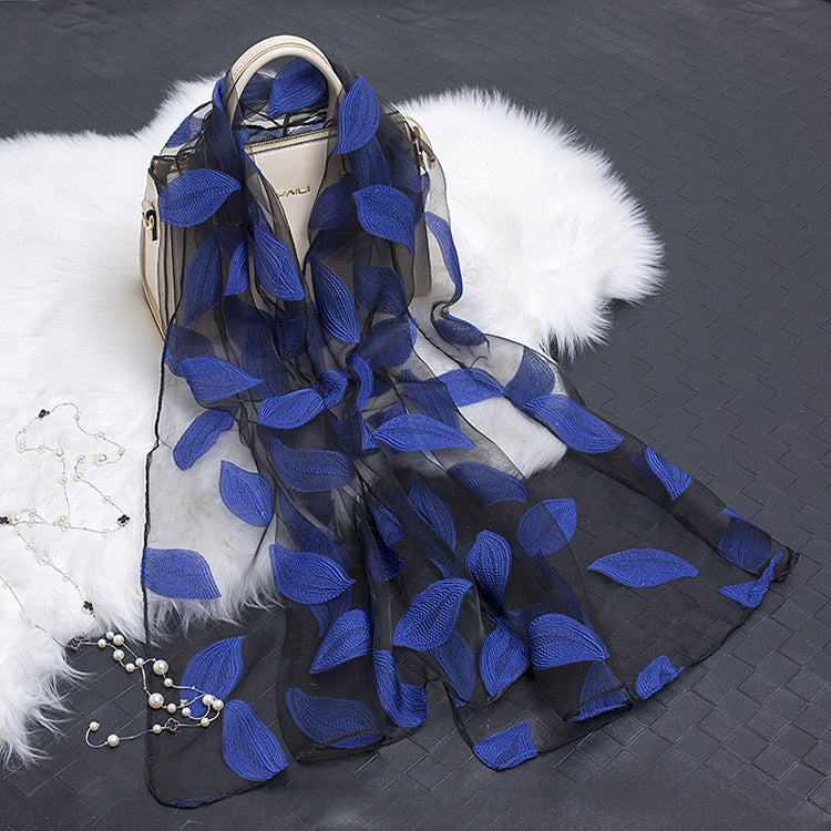 Hollow Cut Organza Silk Scarf – Lightweight & Stylish for Women