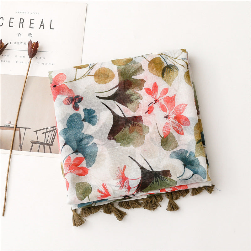 Vintage Floral Women's Silk Scarf – Elegant Polyester Wrap (180x85cm)