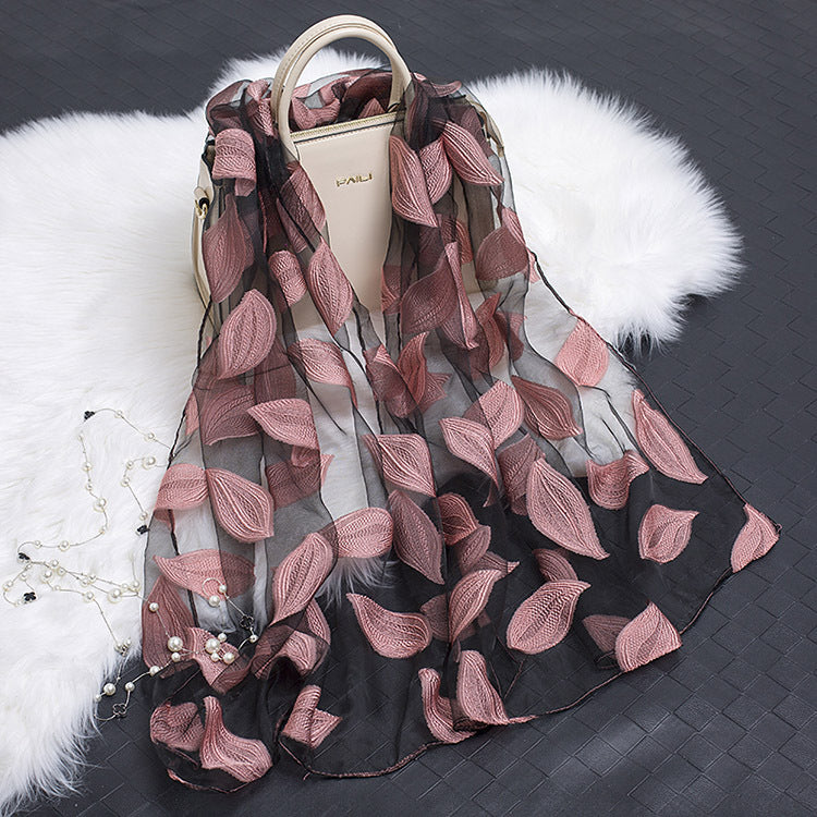Hollow Cut Organza Silk Scarf – Lightweight & Stylish for Women