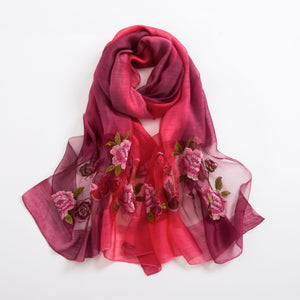 Women's Embroidered Silk Scarf – Elegant Gradient Wrap (190x80cm)