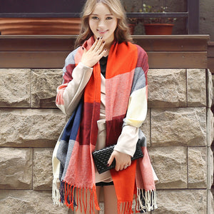 Unisex Oversized Wool-Blend Scarf – Soft & Warm Twill Wrap with Tassels