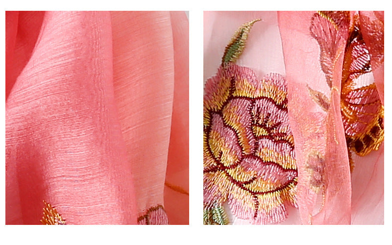Women's Embroidered Silk Scarf – Elegant Gradient Wrap (190x80cm)