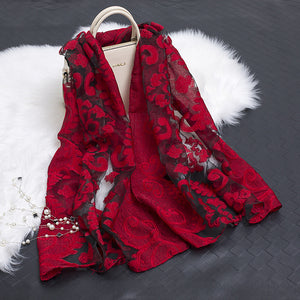 Hollow Cut Organza Silk Scarf – Lightweight & Stylish for Women