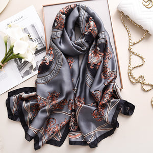 Floral Imitation Silk Scarf – Elegant & Lightweight Wrap for Women