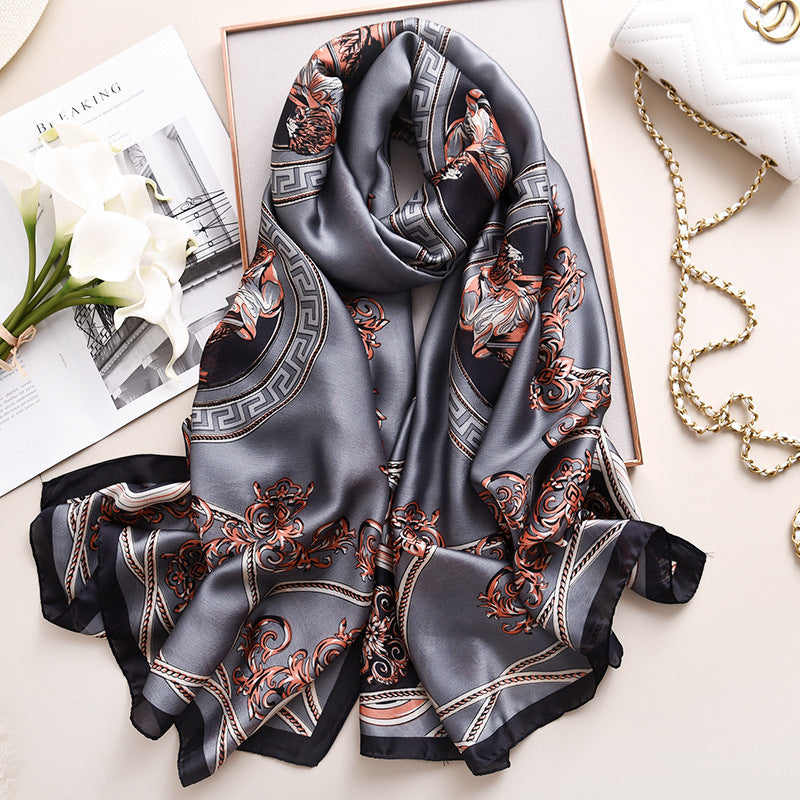 Floral Imitation Silk Scarf – Elegant & Lightweight Wrap for Women