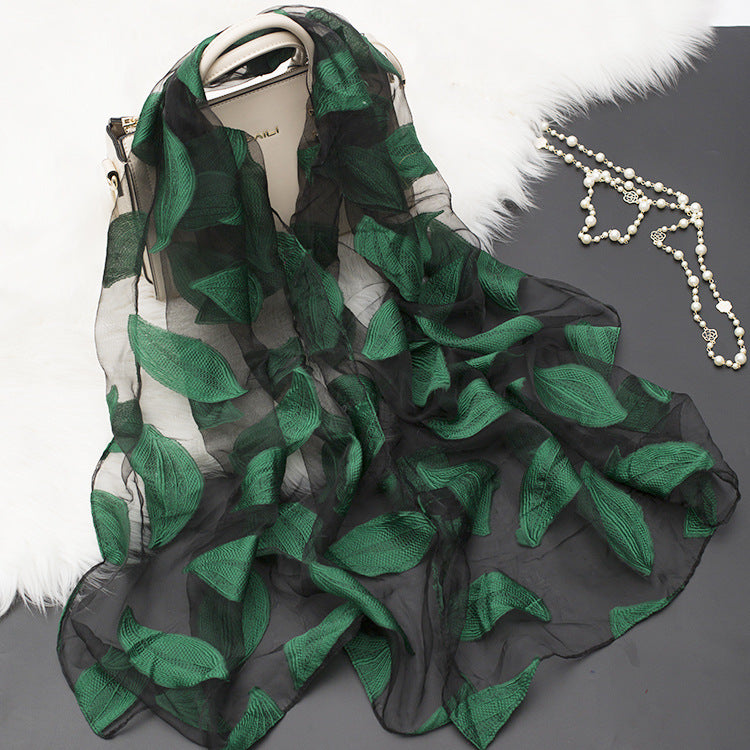 Hollow Cut Organza Silk Scarf – Lightweight & Stylish for Women
