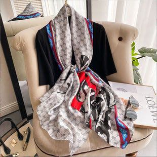 Monogram Satin Faux Silk Shawl – Elegant Geometric Print Wrap (90x180cm)
