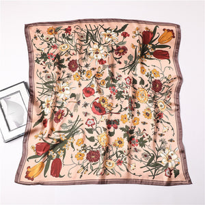 Floral Printed Silk Satin Scarf – Stylish & Professional Square Scarf (70x70cm)