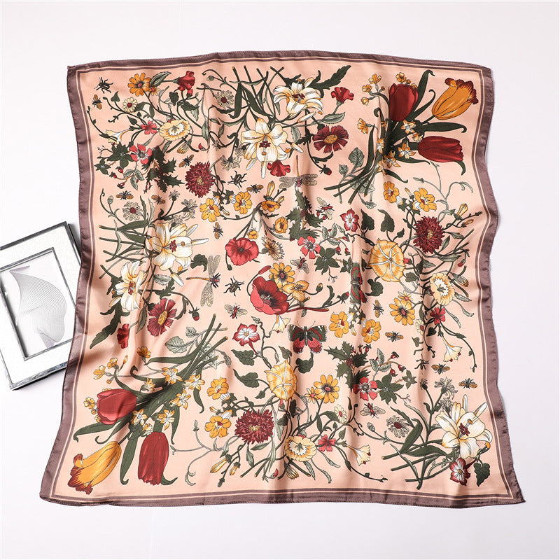 Floral Printed Silk Satin Scarf – Stylish & Professional Square Scarf (70x70cm)