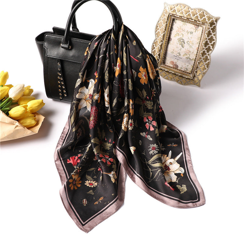 Floral Printed Silk Satin Scarf – Stylish & Professional Square Scarf (70x70cm)