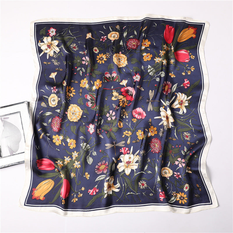 Floral Printed Silk Satin Scarf – Stylish & Professional Square Scarf (70x70cm)