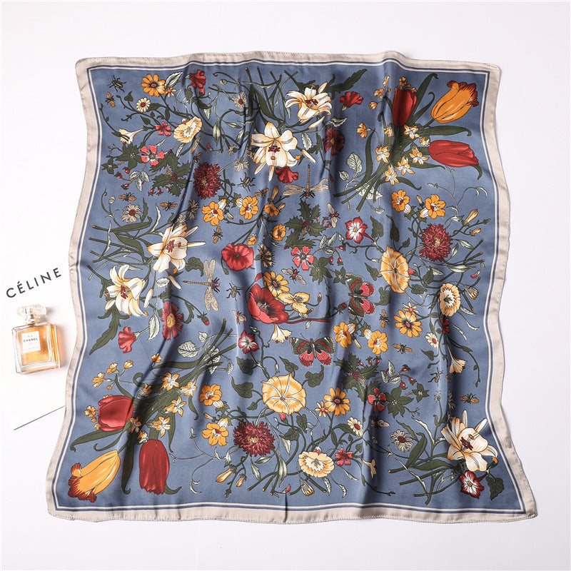 Floral Printed Silk Satin Scarf – Stylish & Professional Square Scarf (70x70cm)