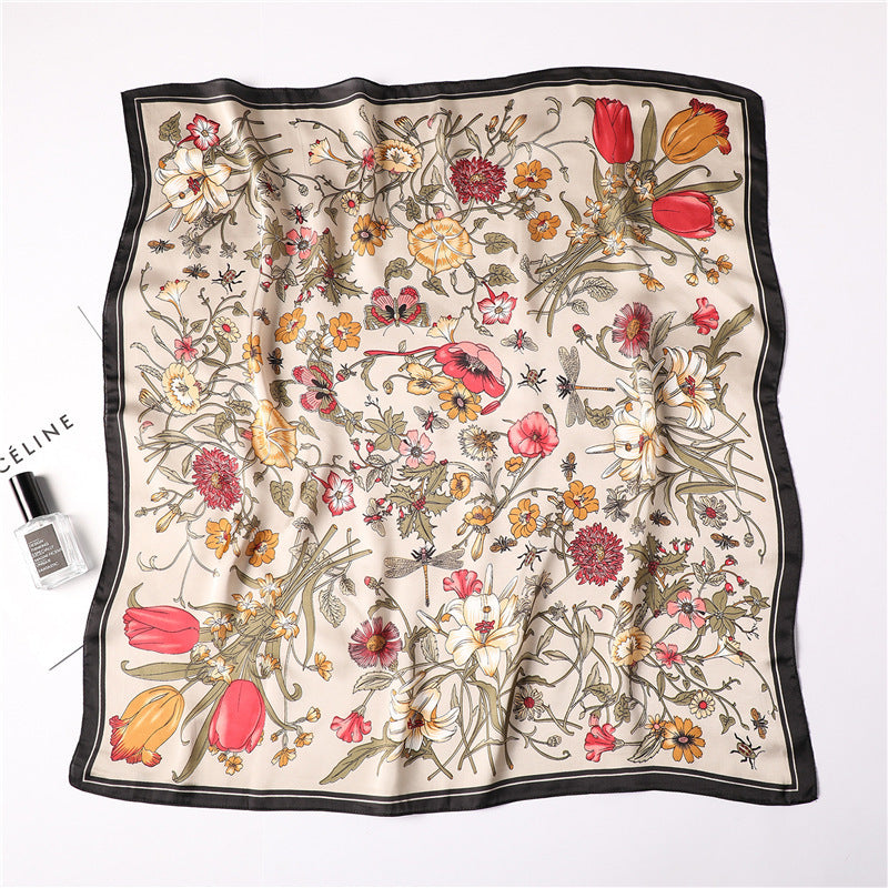 Floral Printed Silk Satin Scarf – Stylish & Professional Square Scarf (70x70cm)