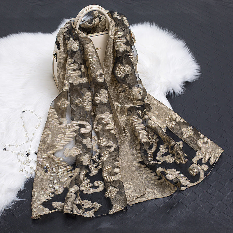 Hollow Cut Organza Silk Scarf – Lightweight & Stylish for Women