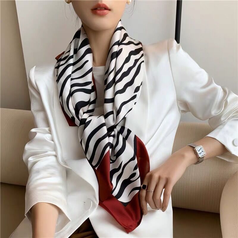 Elegant Mulberry Silk Zebra Print Square Scarf – Luxurious Crepe Satin for Women