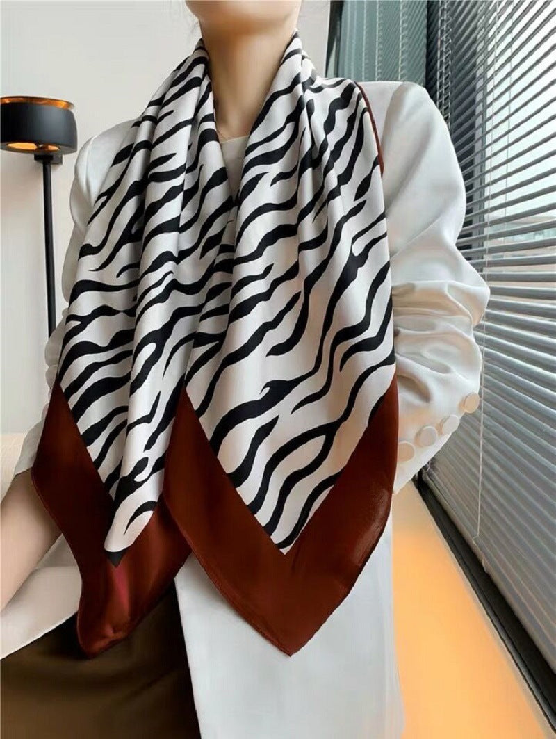 Elegant Mulberry Silk Zebra Print Square Scarf – Luxurious Crepe Satin for Women