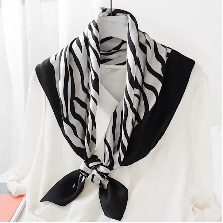 Elegant Mulberry Silk Zebra Print Square Scarf – Luxurious Crepe Satin for Women