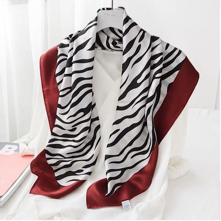 Elegant Mulberry Silk Zebra Print Square Scarf – Luxurious Crepe Satin for Women