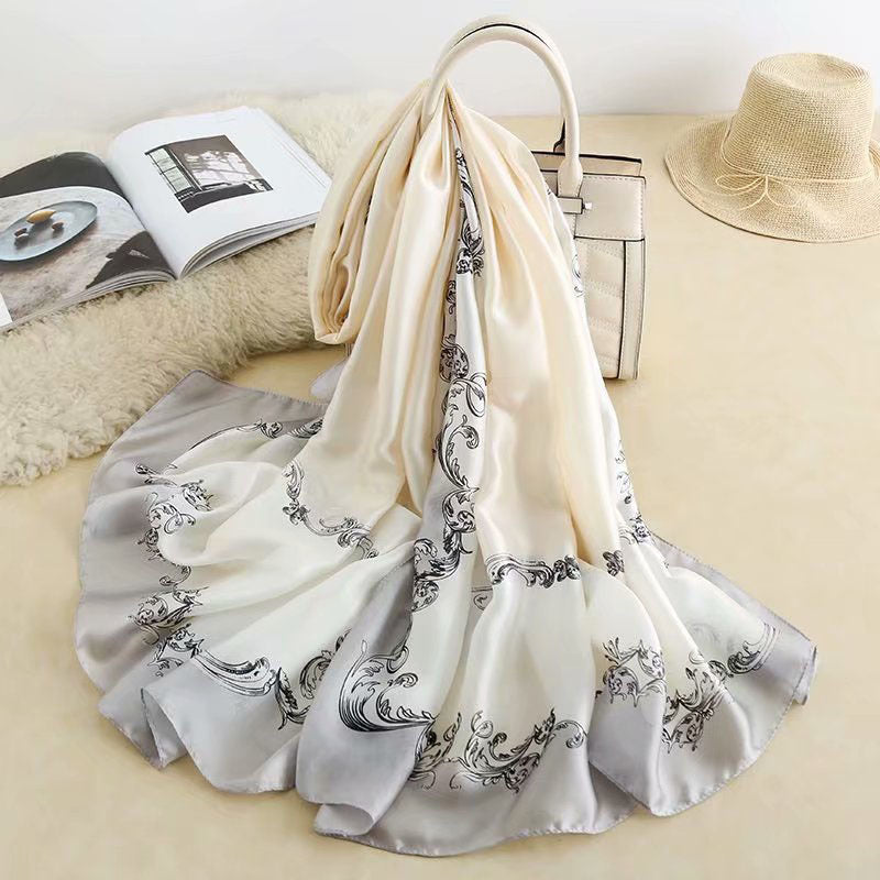 Fashion Satin Floral Imitation Silk Scarf – Soft, Lightweight & Elegant