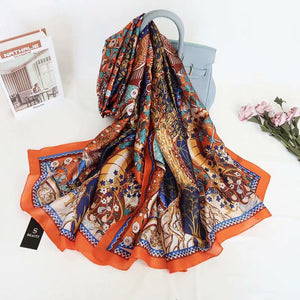 Fashion Satin Floral Imitation Silk Scarf – Soft, Lightweight & Elegant