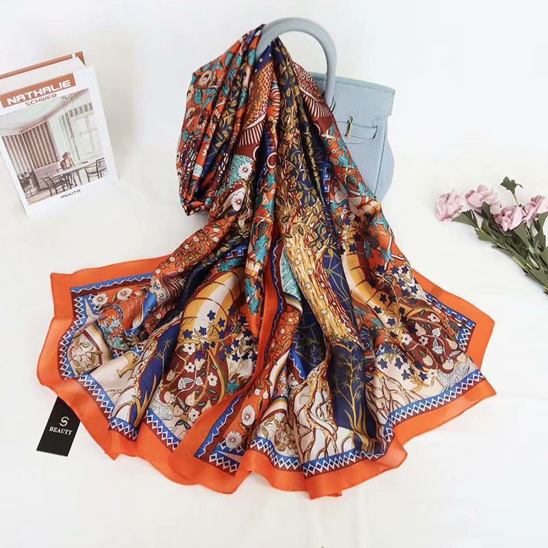 Fashion Satin Floral Imitation Silk Scarf – Soft, Lightweight & Elegant