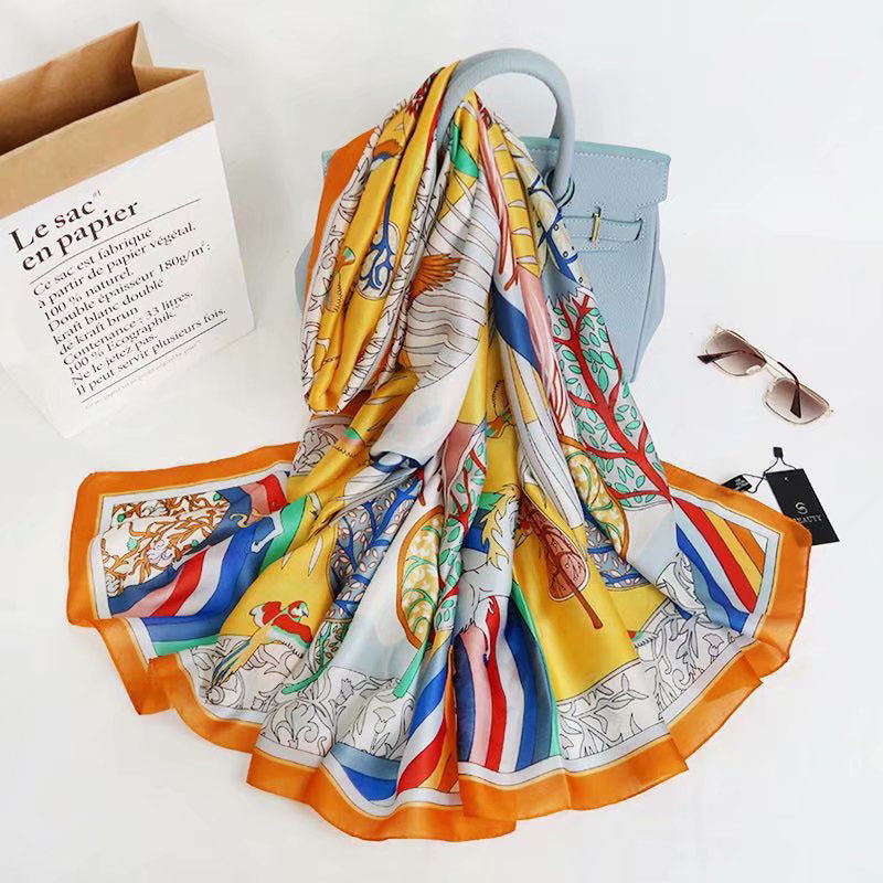Fashion Satin Floral Imitation Silk Scarf – Soft, Lightweight & Elegant