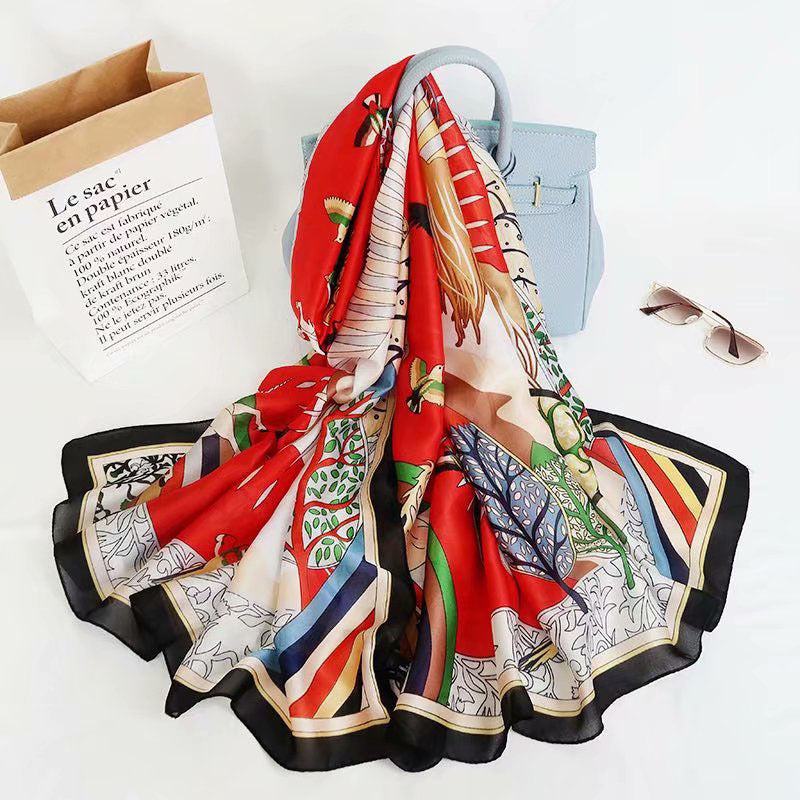 Fashion Satin Floral Imitation Silk Scarf – Soft, Lightweight & Elegant