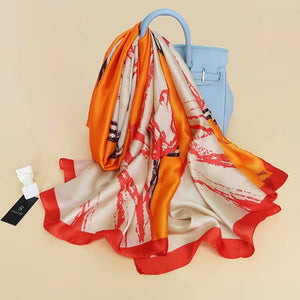 Fashion Satin Floral Imitation Silk Scarf – Soft, Lightweight & Elegant