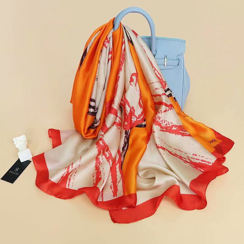 Fashion Satin Floral Imitation Silk Scarf – Soft, Lightweight & Elegant