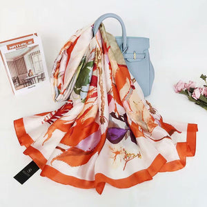 Fashion Satin Floral Imitation Silk Scarf – Soft, Lightweight & Elegant