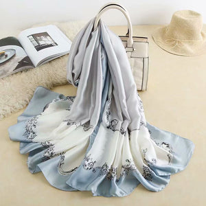 Fashion Satin Floral Imitation Silk Scarf – Soft, Lightweight & Elegant