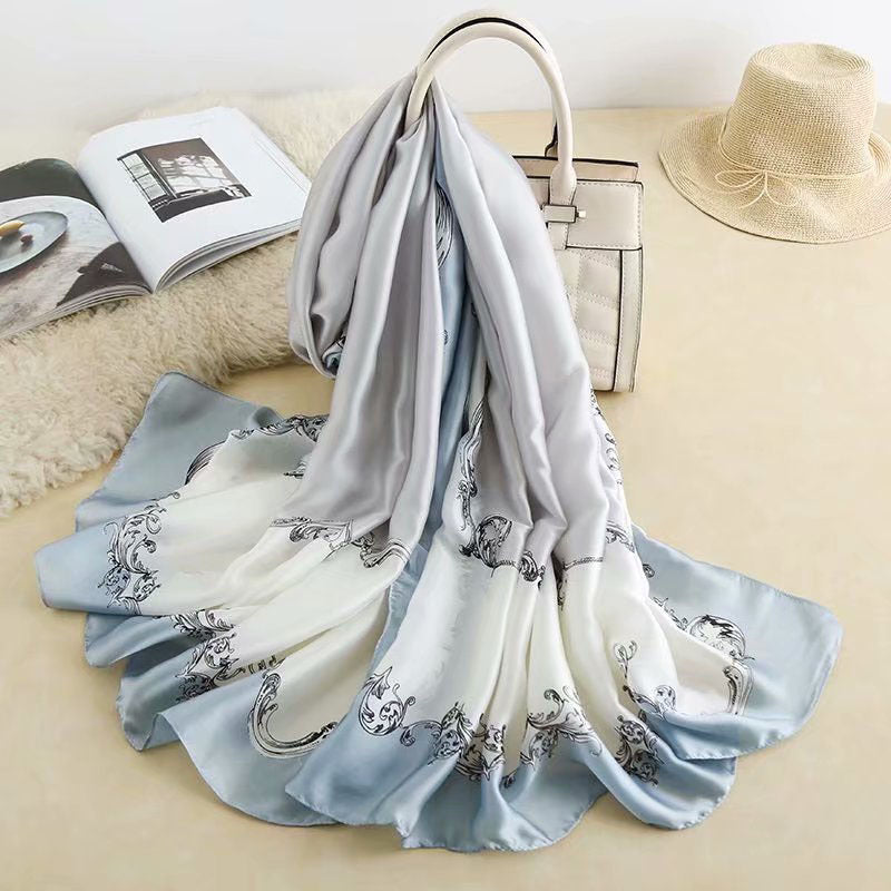 Fashion Satin Floral Imitation Silk Scarf – Soft, Lightweight & Elegant