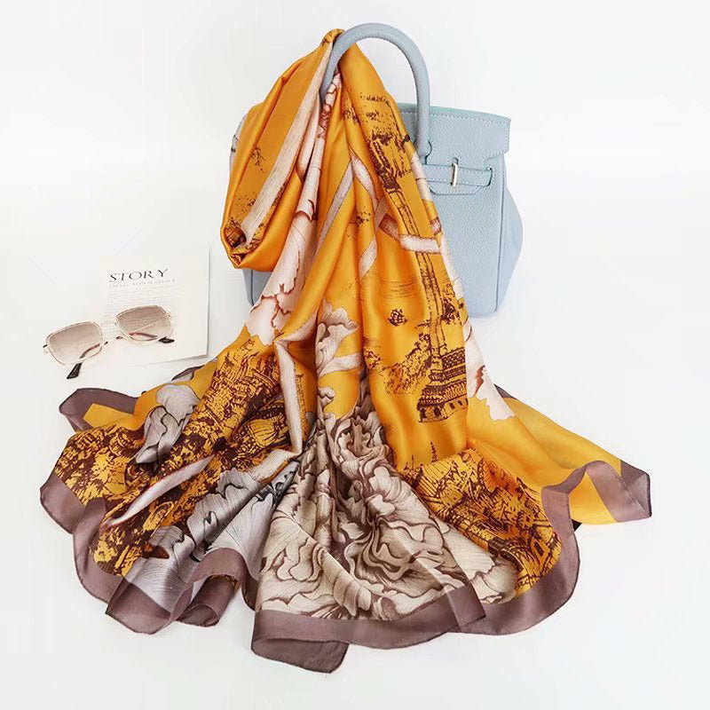 Fashion Satin Floral Imitation Silk Scarf – Soft, Lightweight & Elegant
