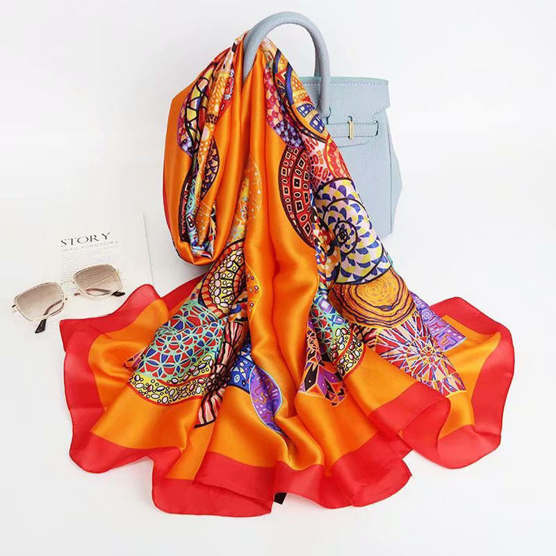 Fashion Satin Floral Imitation Silk Scarf – Soft, Lightweight & Elegant