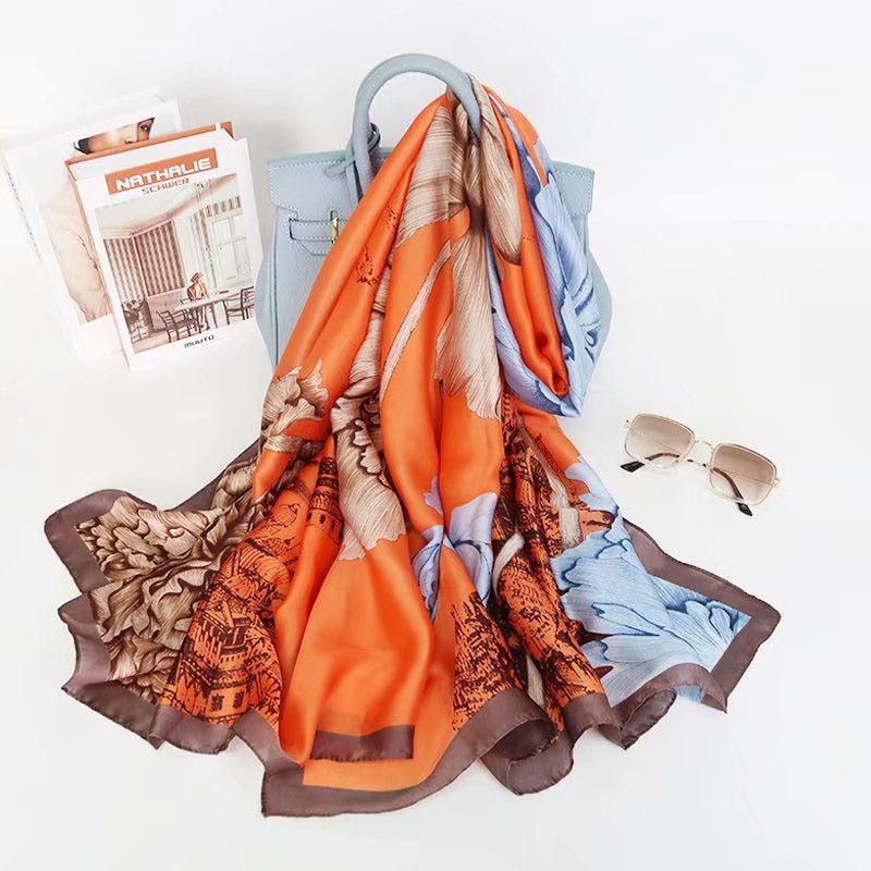 Fashion Satin Floral Imitation Silk Scarf – Soft, Lightweight & Elegant